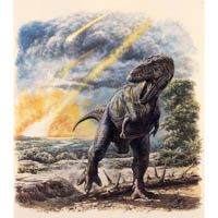 Tyrannosaurus rex in meteor shower  (c) John Sibbick