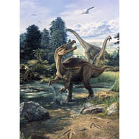 Baryonyx walkeri, with Brachiosaurid and Polacanthus  (c) John Sibbick