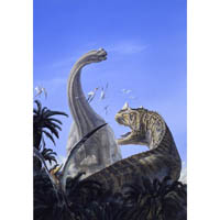 Brachiosaurus, Ceratosaur and Rhamphorynchus  (c) John Sibbick