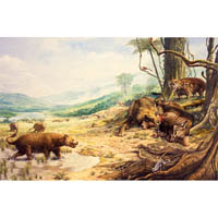 Andrewsarchus, Harpagolestes, and Sarkastodon in scene (c) John Sibbick