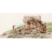 Homo erectus, Peking man scene (c) John Sibbick